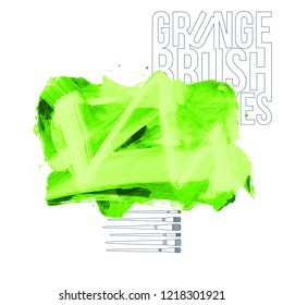 Green brush stroke and texture. Grunge vector abstract hand - painted element. Underline and border design.