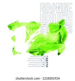 Green brush stroke and texture. Grunge vector abstract hand - painted element. Underline and border design.