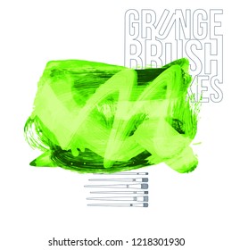 Green brush stroke and texture. Grunge vector abstract hand - painted element. Underline and border design.