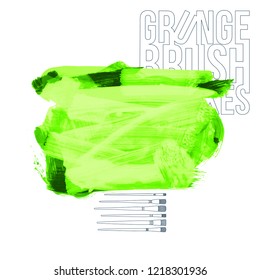 Green brush stroke and texture. Grunge vector abstract hand - painted element. Underline and border design.