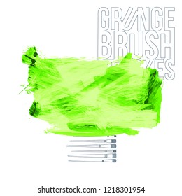 Green brush stroke and texture. Grunge vector abstract hand - painted element. Underline and border design.