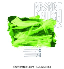 Green brush stroke and texture. Grunge vector abstract hand - painted element. Underline and border design.