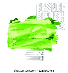 Green brush stroke and texture. Grunge vector abstract hand - painted element. Underline and border design.