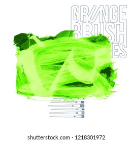 Green brush stroke and texture. Grunge vector abstract hand - painted element. Underline and border design.