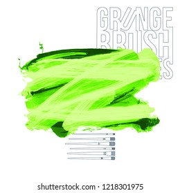 Green brush stroke and texture. Grunge vector abstract hand - painted element. Underline and border design.