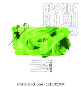 Green brush stroke and texture. Grunge vector abstract hand - painted element. Underline and border design.