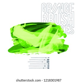Green brush stroke and texture. Grunge vector abstract hand - painted element. Underline and border design.