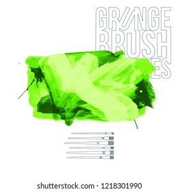 Green brush stroke and texture. Grunge vector abstract hand - painted element. Underline and border design.