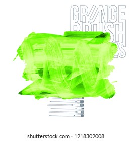Green brush stroke and texture. Grunge vector abstract hand - painted element. Underline and border design.