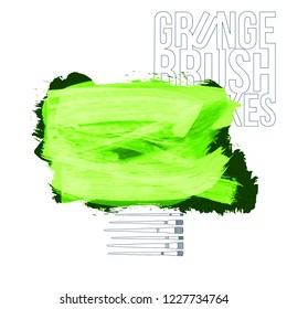 Green brush stroke and texture. Grunge vector abstract hand - painted element. Underline and border design.
