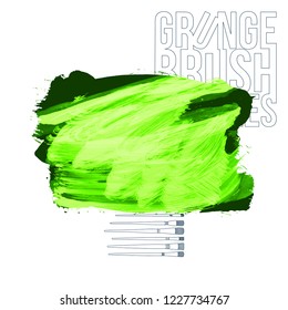 Green brush stroke and texture. Grunge vector abstract hand - painted element. Underline and border design.