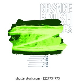 Green brush stroke and texture. Grunge vector abstract hand - painted element. Underline and border design.