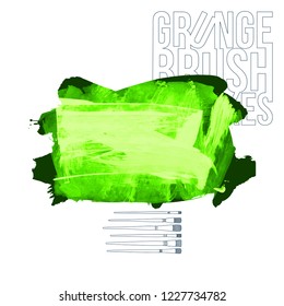 Green brush stroke and texture. Grunge vector abstract hand - painted element. Underline and border design.