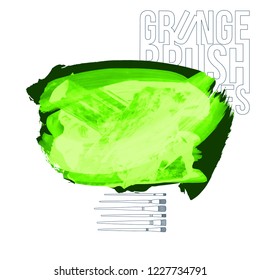 Green brush stroke and texture. Grunge vector abstract hand - painted element. Underline and border design.