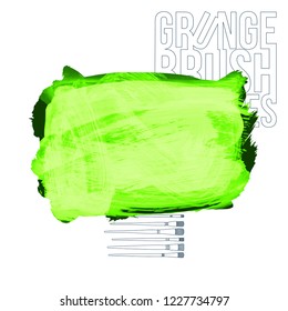 Green brush stroke and texture. Grunge vector abstract hand - painted element. Underline and border design.