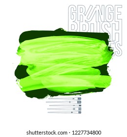 Green brush stroke and texture. Grunge vector abstract hand - painted element. Underline and border design.
