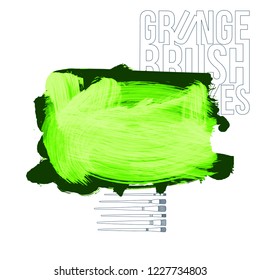 Green brush stroke and texture. Grunge vector abstract hand - painted element. Underline and border design.