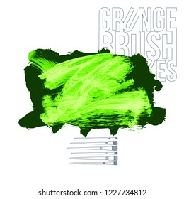 Green brush stroke and texture. Grunge vector abstract hand - painted element. Underline and border design.