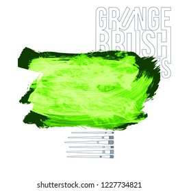 Green brush stroke and texture. Grunge vector abstract hand - painted element. Underline and border design.