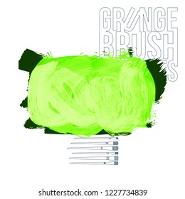 Green brush stroke and texture. Grunge vector abstract hand - painted element. Underline and border design.