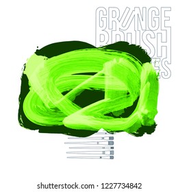 Green brush stroke and texture. Grunge vector abstract hand - painted element. Underline and border design.