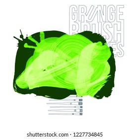 Green brush stroke and texture. Grunge vector abstract hand - painted element. Underline and border design.