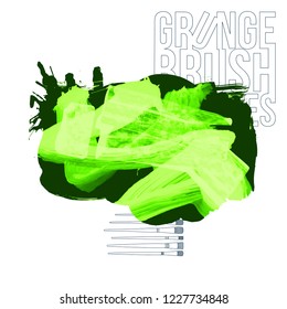 Green brush stroke and texture. Grunge vector abstract hand - painted element. Underline and border design.