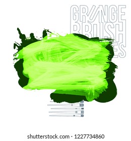 Green brush stroke and texture. Grunge vector abstract hand - painted element. Underline and border design.