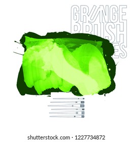 Green brush stroke and texture. Grunge vector abstract hand - painted element. Underline and border design.