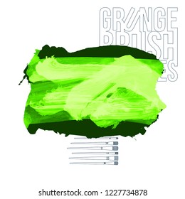 Green brush stroke and texture. Grunge vector abstract hand - painted element. Underline and border design.