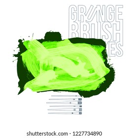 Green brush stroke and texture. Grunge vector abstract hand - painted element. Underline and border design.