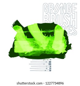 Green brush stroke and texture. Grunge vector abstract hand - painted element. Underline and border design.