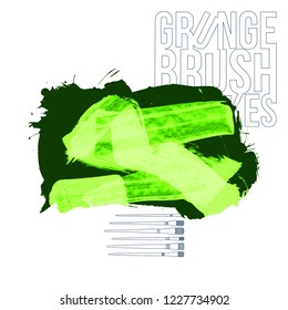 Green brush stroke and texture. Grunge vector abstract hand - painted element. Underline and border design.