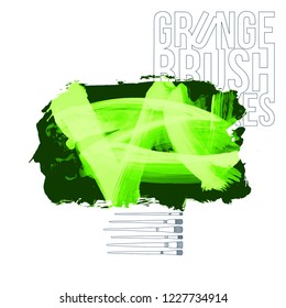 Green brush stroke and texture. Grunge vector abstract hand - painted element. Underline and border design.