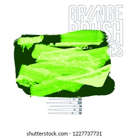 Green  brush stroke and texture. Grunge vector abstract hand - painted element. Underline and border design.