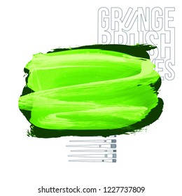 Green  brush stroke and texture. Grunge vector abstract hand - painted element. Underline and border design.