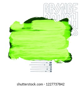 Green  brush stroke and texture. Grunge vector abstract hand - painted element. Underline and border design.