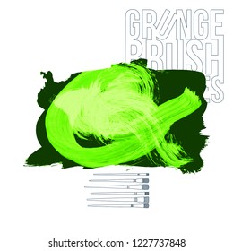 Green  brush stroke and texture. Grunge vector abstract hand - painted element. Underline and border design.