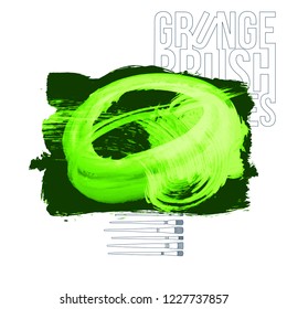 Green  brush stroke and texture. Grunge vector abstract hand - painted element. Underline and border design.
