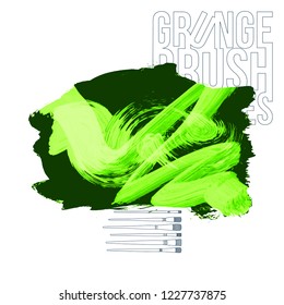 Green  brush stroke and texture. Grunge vector abstract hand - painted element. Underline and border design.