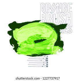 Green  brush stroke and texture. Grunge vector abstract hand - painted element. Underline and border design.