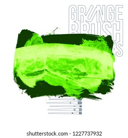 Green  brush stroke and texture. Grunge vector abstract hand - painted element. Underline and border design.