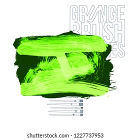 Green  brush stroke and texture. Grunge vector abstract hand - painted element. Underline and border design.