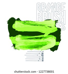 Green  brush stroke and texture. Grunge vector abstract hand - painted element. Underline and border design.