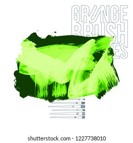 Green  brush stroke and texture. Grunge vector abstract hand - painted element. Underline and border design.