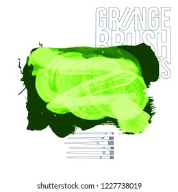 Green  brush stroke and texture. Grunge vector abstract hand - painted element. Underline and border design.