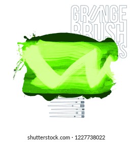 Green  brush stroke and texture. Grunge vector abstract hand - painted element. Underline and border design.