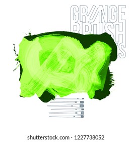 Green  brush stroke and texture. Grunge vector abstract hand - painted element. Underline and border design.
