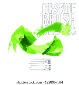 Green brush stroke and texture. Grunge vector abstract hand - painted element. Underline and border design.