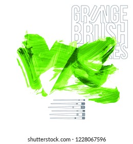 Green brush stroke and texture. Grunge vector abstract hand - painted element. Underline and border design.